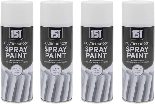 MIXEL Multipurpose White Gloss Spray Paint, Quick-Drying Formula, DIY Enthusiasts, Long-Lasting Results on Wood, Metal, Plastic, Interior and Exterior Use, 400ml, (4 Pcs)