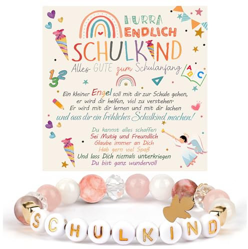 Werfunee Einschulung Geschenk Schultüte Mädchen Schutzengel Armband für Schulkind - Füllung Schulanfang Glücksbringer mit Grußkarte Geschenkbox