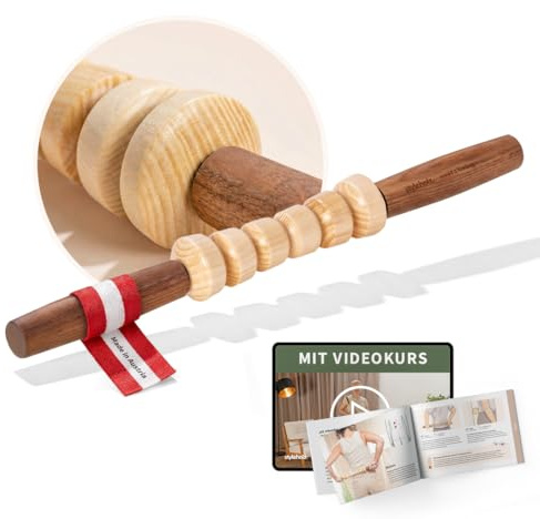 styleholz® Faszienstab Woodstick MINI mit GLATTEN Massage-Elementen [DAS ORIGINAL aus Österreich – Echte Handarbeit] Kompakter Faszien-Massagestab aus Holz für Unterwegs & Nacken-Massage