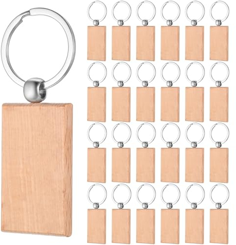 25 Pièces Porte-Clés en Bois Vierges, Porte Clés Bois Brut avec Anneaux, Porte-clés Ronds Naturel Personnalisé pour Bricolage Artisanat Gravure Pyrogravure
