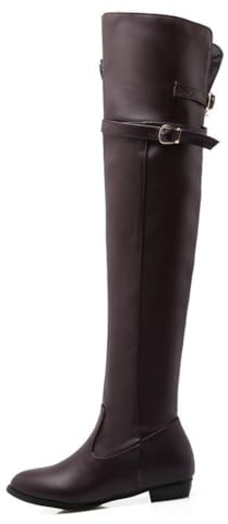 GHSIRUEU Stivali Alti al Ginocchio da Donna Classico Tacco Basso Stivali da Equitazione con Fibbia,Marrone,42 EU