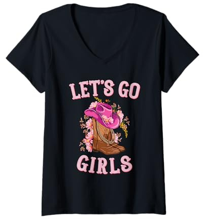 Donna Carino Western Cowgirls Paese Western Rodeo Andiamo Ragazze Maglietta con Collo a V