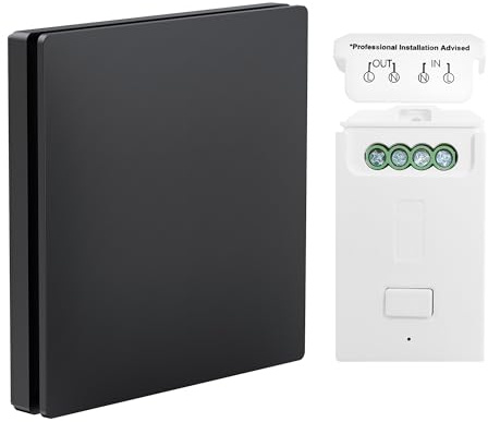 Black Kinetic Wireless Switch Kit, IP65 Waterproof Push Button Switch, On/Off For Lights (Black RF Version Switch Kit)