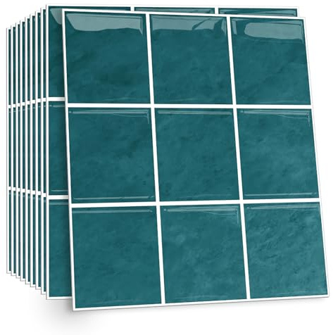 Celestdeco 2D Blue Self Adhesive Wall Tiles,10 Pack Peel and Stick Tiles for Bathroom and Kitchen,Waterproof Adhesive Wall Tiles and Bathroom Tile Stickers 30x30cm