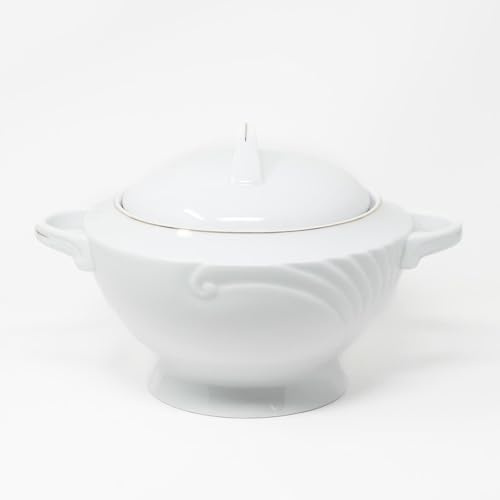 Juego de Soperas de Porcelana Blanca (2 piezas) Lubeck R, con Tapa y Filo de Oro