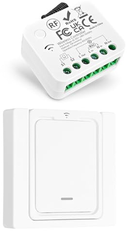 Tedeligo Kit Interrupteurs Sans Fil, Compatible Avec Les Interrupteurs Muraux AC220V fil monophasé, Portée De Commande Sans Fil Jusqu'à 50M Pour L'éclairage Intérieur (Pas besoin de ligne zéro) 1 à 1