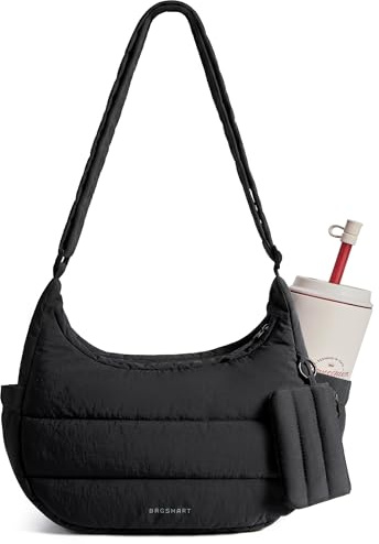 bagsmart Puffer Umhängetasche Damen Crossbody Bag Moon Bag Mehrfächrig | Puffer Tasche mit Verstellbare Weiche Schultergurt, Leicht Halbmond Handtasche für Arbeit Uni Reise Alltag