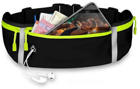 ONEFLOW Active Pro Laufgürtel für Sonim XP Pro Thermal Lauftasche mit 3 Fächern, Atmungsaktiv, Sport Handytasche zum Joggen, Handy Bauchtasche Wasserdicht, Running Belt, Schwarz