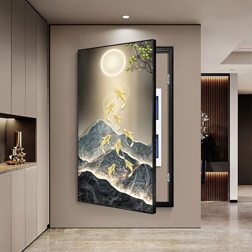 Dekorative Stromzähler-Abdeckung Modern Electric Box Counters Cover, Stromkasten Verkleidung Flip Cover Design(Black 4,40 * 60cm/15.7 * 23.6in)