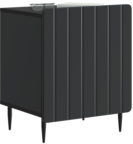vidaXL Nachttisch Schwarz 43 x 34,5 x 52 cm Holzwerkstoff, Wohnzimmer, Vintage-Eleganz, rechteckiger Beistelltisch, Nachtisch mit Stauraum, aus Holz, Schwarze Metallbeine