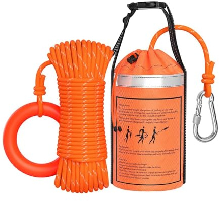 Cuerda de lanzamiento de kayak – de cuerda de rescate de agua de 49 pies con flotante | Cuerda salvavidas reflectante de alta visibilidad para kayaks, canoas y aguas rápidas Essential