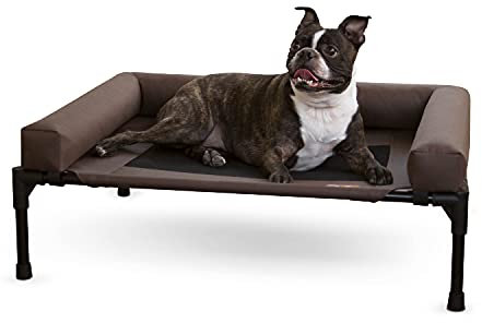 K&H Pet Products Bolster Dog Cot Cooling Indoor/Outdoor Elevated Dog Bed Hammock with Removable Bolsters, Washable Mesh Cover, Raised Camping Dog Bed for Medium Dogs - Chocolate Medium 25 X 32