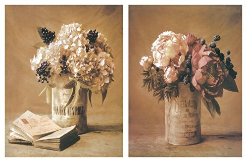 Quadro decorativo in legno con fiori e placche in legno, set di 2 quadri da 19 cm x 25 cm x 4 mm, adesivo facile da appendere, decorazione da parete per la casa