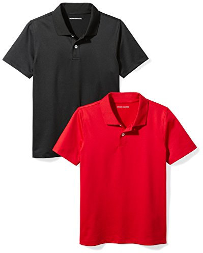 Amazon Essentials Jungen Active Performance Poloshirts, 2er-Pack, Schwarz/Rot, X-Large