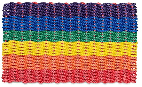 Wicked Good Doormats Outdoor Door Mat, The Original Lobster Rope Doormat, All Weather Mats, Woven Door Mat from Nautical Rope, Front Door Welcome Mats, (Rainbow Stripe, 18 x 30)