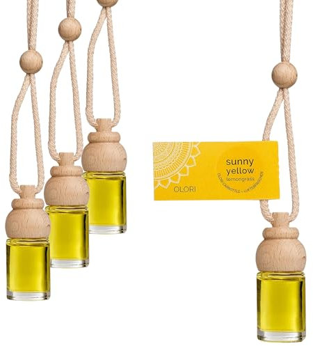 4er Pack Autoduft „Lemongras“ auch für Kleiderschrank & kleine Zimmer – Lufterfrischer ideal für das Auto Essenz aus ätherischen Ölen ohne künstliche Duftstoffe – Auto-Duftöle als Aufhänger á 8 ml