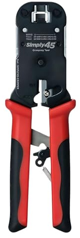 Simply45 Durchgangs-RJ45-Crimpzange für ungeschirmte und intern geschirmte RJ45-Modularstecker – Eingebauter Abisolierzange/Cutter – S45-C100