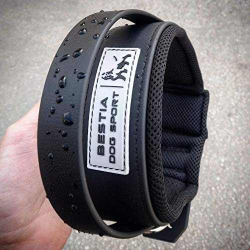 Bestia Dog Sport Hundehalsband mit Griff, integrierter Kontrollgriff | Größe L - von 50 cm bis 60 cm, Wasserdichtes Synthetik (kein Leder), für große und mittelgroße Hunde, Alles Schwarz