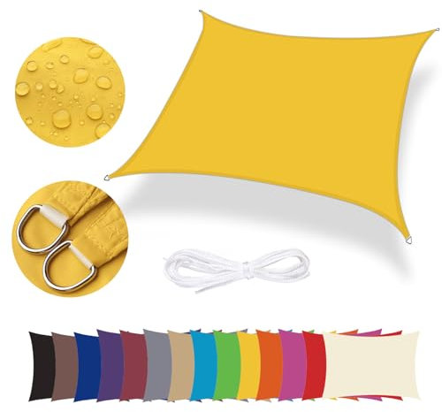Lingle888 Sonnensegel Sonnenschutz Sonnendach Wasserdicht 98% UV-Schutz Balkon Viereck Rechteck Quadrat Winddicht 8Tage Transport 420D 10Farbe 25Größe (5x5, Gelb)