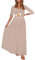 Kims Umstandskleid Maxikleid mit Blumenschärpe, Geraffter V-Ausschnitt, Fotoshooting-Kleid mit Tasche - Beige - Groß