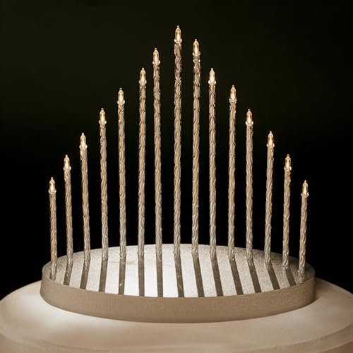 Marco Paul Christmas Thin Pipe Candle Bridge Arch - 15 White LED Light Battery Candle - Festival Accessories for Table Centrepiece, Window and Christmas Bridge Candle Light-Up Xmas Decor (Silver)