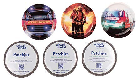 SCHOOL-MOOD Patchy-Set - 6-teilig - Klett-Patchies für Schulranzen und Zubehör (Feuerwehr)