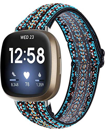 GIMart Bracelet de rechange compatible avec Fitbit Versa 3 pour homme et femme - En nylon tissé - Pour montre connectée Fitbit Sense/Versa 3 - Taille S et L (vert + bleu)