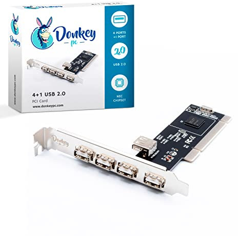 Donkey pc - Tarjeta de expansión PCI a USB 2.0. Tarjeta PCI con 4 USB 2.0 externos y 1 USB Interno. Adaptador Controlador PCI a USB 2.0. Tarjeta de expansión PCI USB para PC de Escritorio.