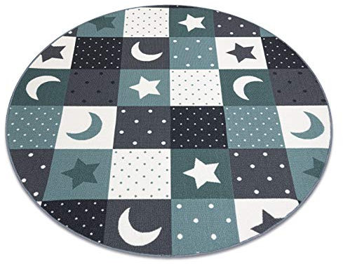 rugsx Teppich Stars Kinderteppich für Babyzimmer, Kinderzimmer, türkis/grau, Kreis 150 cm