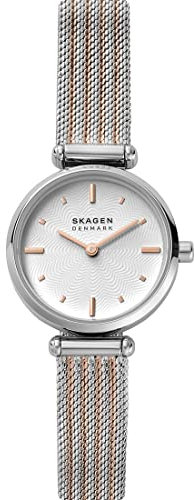 Skagen Amberline Montre pour Femmes, Mouvement à Quartz avec Bracelet en Acier Inoxydable Ou en Cuir, Ton Or Rose et Ton Argent, 28Mm