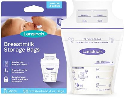 Lansinoh Breastmilk Storage Bags, 50 Count, 4oz, Clear, Disposable, Plastic, Zipper, Multi-layered, BPA/BPS-free Plastic, Refrigerate/Freeze