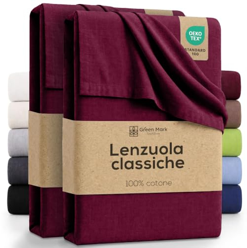 Green Mark Klassische Bettlaken – 2er Pack Flache Laken aus 100 % Baumwolle, ohne Gummi, hautfreundlich, pflegeleicht, bei hohen Temperaturen waschbar - Bordeaux Rot - 180x275 cm