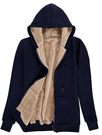 UMIPUBO Hoodie Cerniera Donna Flanella Calda,Cappotto Manica Lunga con Tasche Ragazza,Tops Sport Casual Moda,Sweatshirt Cappuccio Tinta Unita,Cerniera Felpa Autunnale e Invernale(Blu Navy,XL)