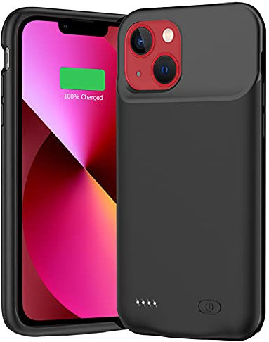 MAXBEAR Coque batterie pour iPhone 13 Mini, 6500 mAh, coque de protection portable fine avec protection à 360°, design amélioré, noir