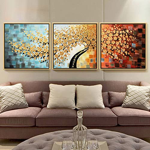 Instarry DIY 5D Diamond Painting Tableau Diamant Tableau Triptyque Arbre Doré Decoration Murale 120x40 cm