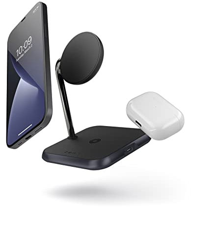 ZENS Qi-zertifizierter 3in1 Wireless Charger kompatibel mit MagSafe (Aus Aluminium gefertigt I 1m USB-C Kabel inklusive I Zusätzlicher 27W USB-C Port)
