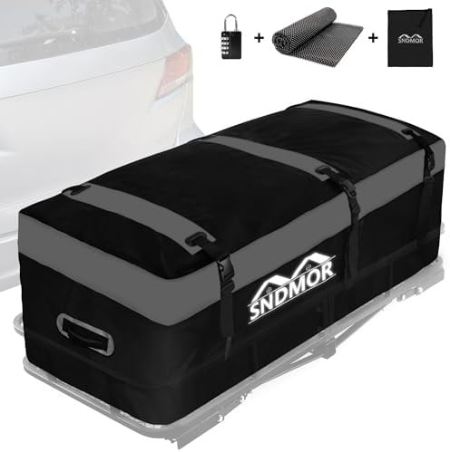 SNDMOR Trailer Cargo Tragetasche, 538L/19 Kubikfuß wasserdichte Heckbox für Anhängerkupplung, inklusive 6 Verstärkungsgurten (Grau)