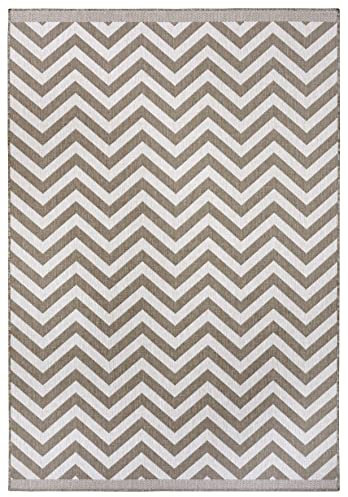 NORTHRUGS In- und Outdoor Teppich Palma 200x290cm - Wendeteppich Wetterfest Modernes Design Zick-Zack Muster Teppich für Balkon Terrasse Garten Wintergarten Wohnzimmerteppich Wasserfest in Linen