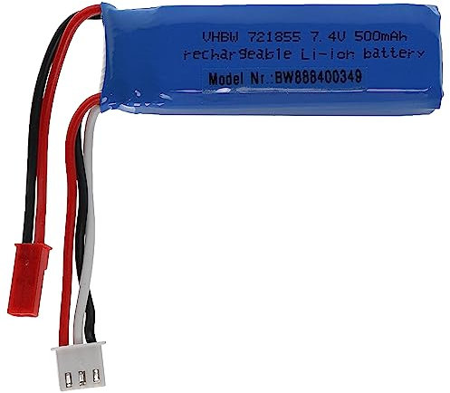 vhbw Akku kompatibel mit BEC Stecker für Modellbau z.B. Racing Car, Helikopter, Flugzeug (500mAh, 7,4V, Li-Polymer, 61 x 20 x 16 mm)