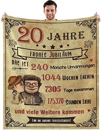 MAST DOO Geschenk Hochzeitstag, Decke zum 20 Jahre Hochzeitstag, Jubiläum, Jahrestag Valentinstag Geburtstag Liebe Geschenke Für Paare Frauen Männer, Superweiche Fleecedecke 130x150cm