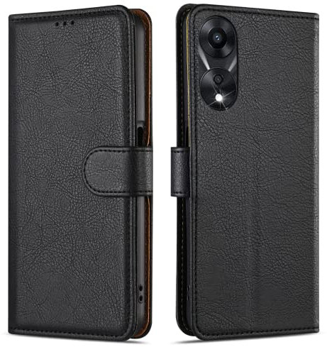Case Collection for Oppo A58 5G / Oppo A78 5G Phone Case - Premium Leather Folio Flip Cover | RFID-Technology | Kickstand | Money and Card Holder Wallet Black