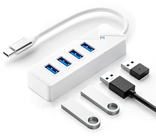 GiGimundo USB C Hub,4 Port USB Hub 3.0 for Laptop, Fast Data Transfer MacBook Adapter USB C(15cm Cable) Compatible with MacBook, PS4, Surface Pro, Flash Drive, Mobile HDD, Blanco