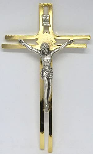 10.855.20 croce crocefisso crocifisso con cristo argento e targhetta inri da muro da parete oro misura 16 cm con scatola plastica trasparente