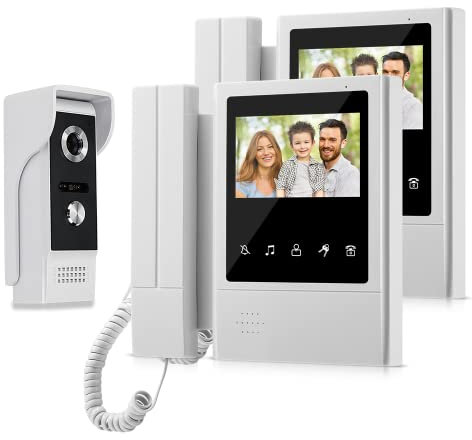 QttyElok Intercomunicador de video de 4.3 pulgadas, 2 monitores, sistema de timbre para puerta de teléfono para el hogar, 700TVL, cámara de visión nocturna IR, soporte impermeable de 100 metros