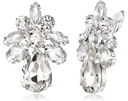 Clearine Ohrclips auf Hochzeit für Damen Braut Teardrop Marquise Schliff Strass Statement Ohrringe für Prom Party Klar Silber-Ton