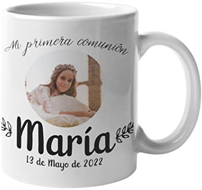 Taza Personalizada Comunión con Foto Nombre y Fecha Niña Niño Rosa Azul de cerámica regalos originales regalo personalizado