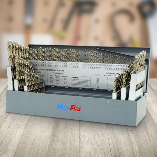 HIGHFIRE 115 PCS All M35 HSS Cobalt Drill Bit Set, Twist Jobber Drill Bits Set, 135-Degree Split Point, Fractional 1/16-1/2, Letter A - Z, Wire #1 - #60 with Metal Indexed Storage Case