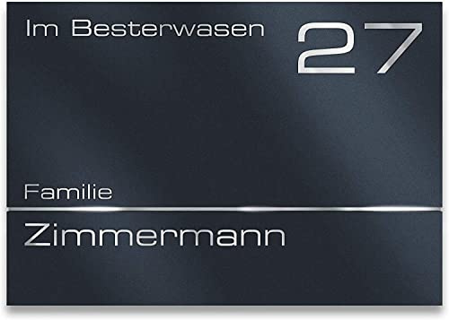 Metzler Namensschild Zimmermann Edelstahl in Anthrazit (RAL 7016) - Wetterfest & Massiv - Rostfrei & UV-Beständig - Individuelle Beschriftung - Größe: 21,5 x 15 cm