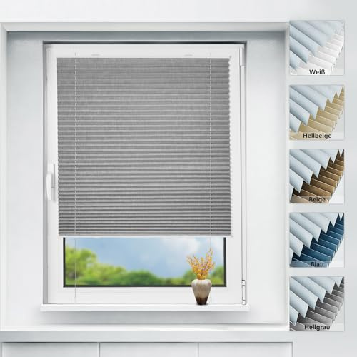 bobodeco Plissee ohne Bohren verdunkelung Klemmfix, Thermo Plisseerollo Hellgrau @ 70x100cm (BxH), Verdunklungsplissee mit Klemmträger, Sonnenschutz, 100% Blickdicht Rollos für Fenster & Tür