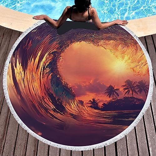 Epinki 150x150CM Hamamtuch Rund, Meer Welle aus Mikrofaser, Saunatücher Liegetuch Dusche Perfekt für Fitness Reisen Sport Wandern Outdoor Sauna Yoga - Orange Braun